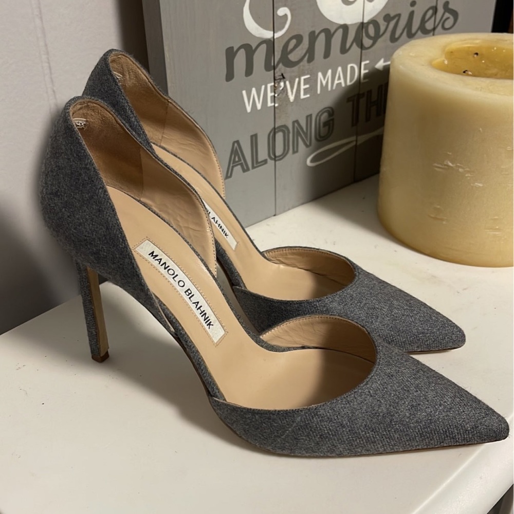 Manolo Blahnik Grey “Denim” Pumps